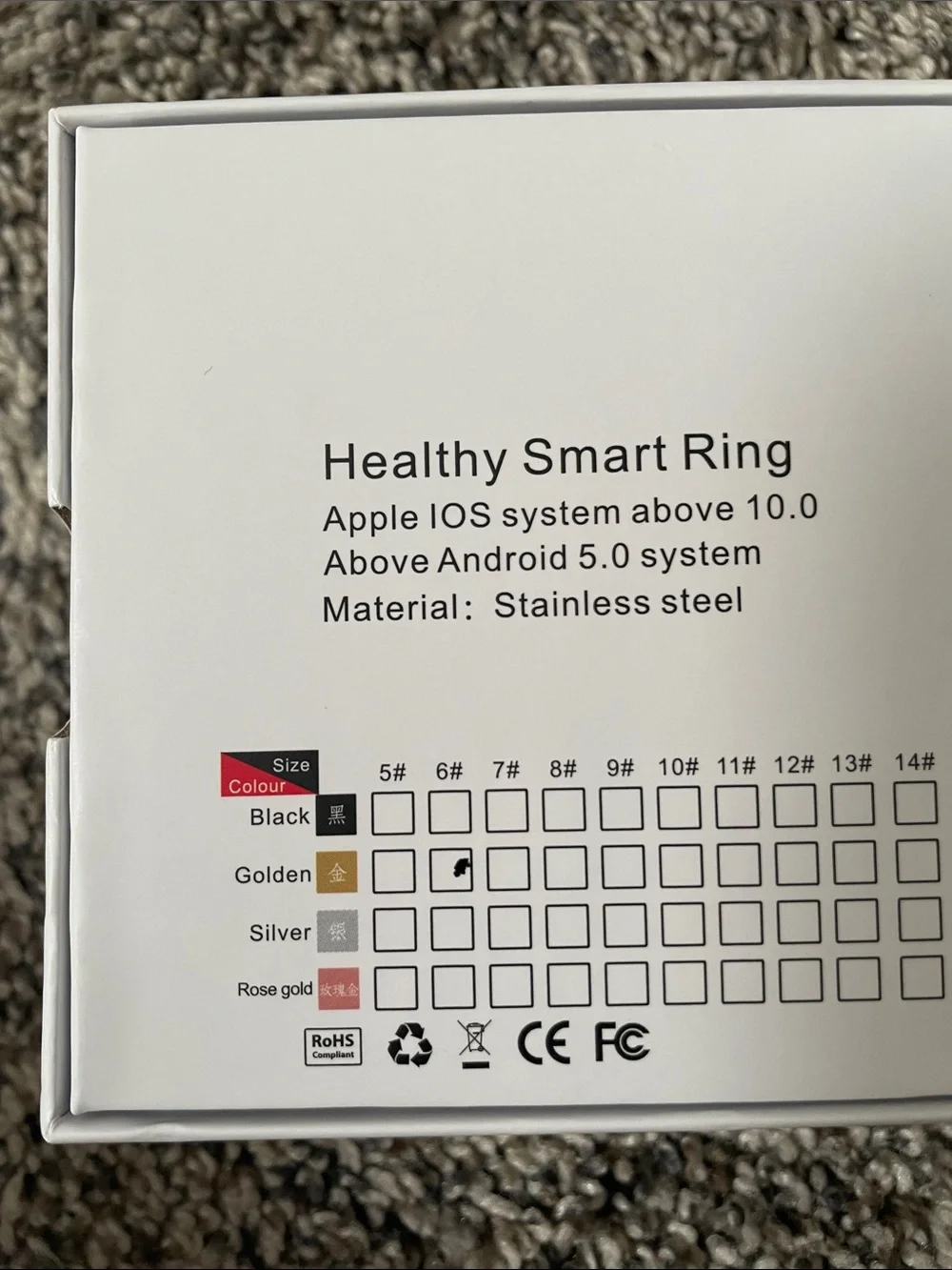 LuckRing Smart Health Ring Gold 6 NWT
